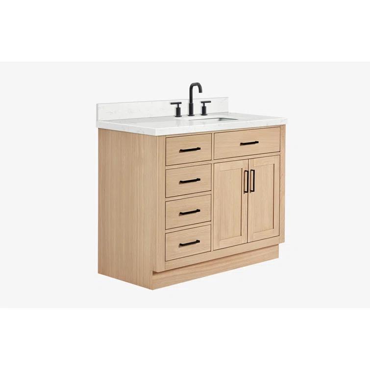 Wildon Home® Tidworth 42'' Solid Wood Single Bathroom Vanity with 1.5'' Carrara Quartz Top, Right Offset Rectangular Sink