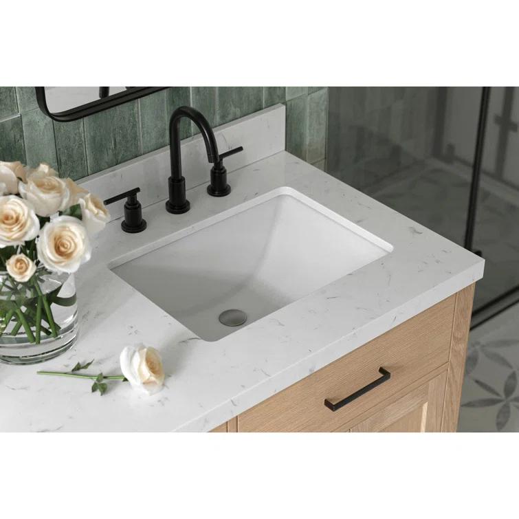 Tidworth 66'' Solid Wood Double Bathroom Vanity with 1.5'' Carrara Quartz Top, Rectangular Sinks