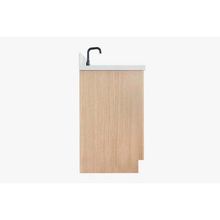 Wildon Home® Tidworth 42'' Solid Wood Single Bathroom Vanity with 1.5'' Carrara Quartz Top, Right Offset Rectangular Sink