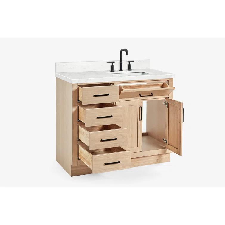 Wildon Home® Tidworth 42'' Solid Wood Single Bathroom Vanity with 1.5'' Carrara Quartz Top, Right Offset Rectangular Sink