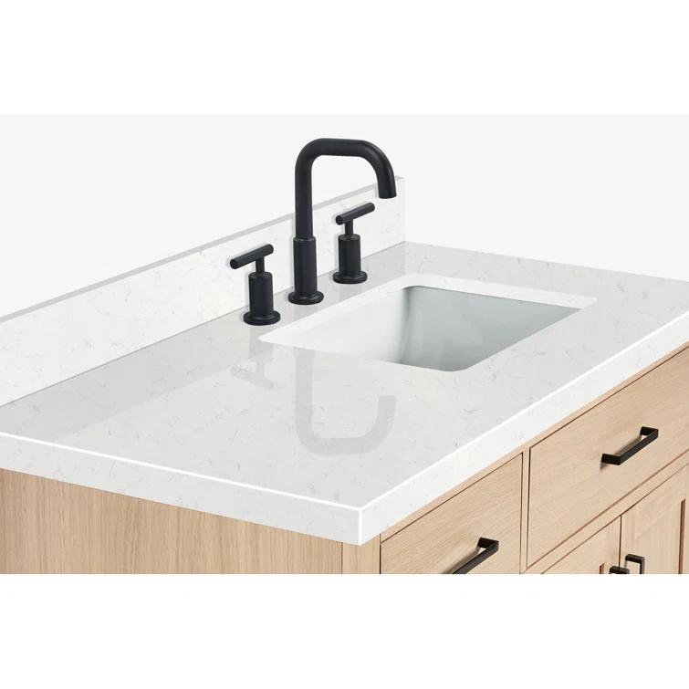 Wildon Home® Tidworth 42'' Solid Wood Single Bathroom Vanity with 1.5'' Carrara Quartz Top, Right Offset Rectangular Sink