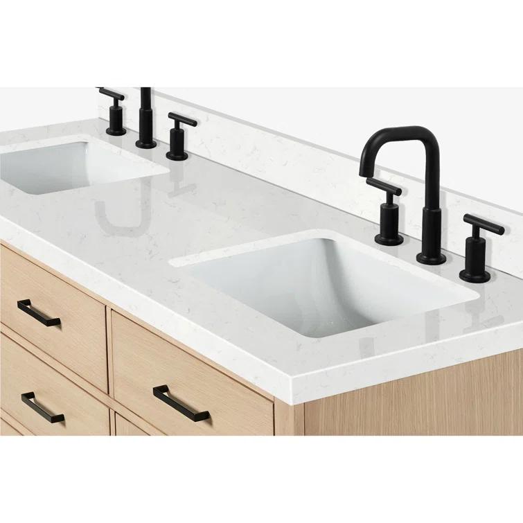 Tidworth 66'' Solid Wood Double Bathroom Vanity with 1.5'' Carrara Quartz Top, Rectangular Sinks