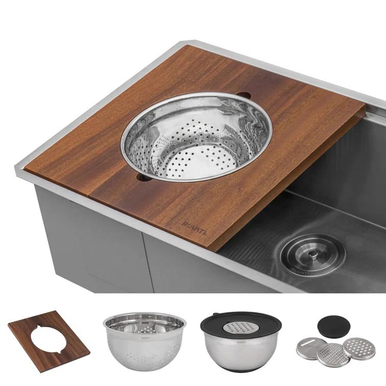 Ruvati RVH8333 Ruvati 45-inch Workstation Two-Tiered Ledge Kitchen Sink Undermount 16 Gauge Stainless Steel