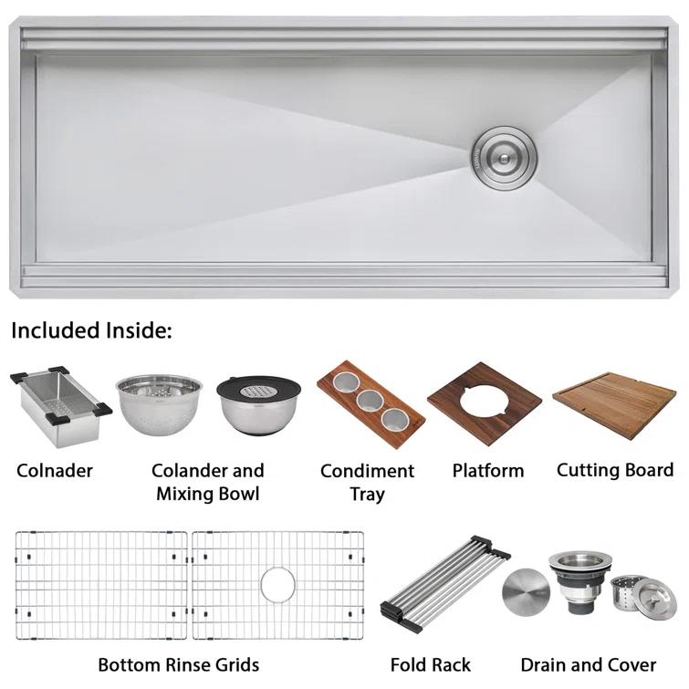 Ruvati RVH8333 Ruvati 45-inch Workstation Two-Tiered Ledge Kitchen Sink Undermount 16 Gauge Stainless Steel