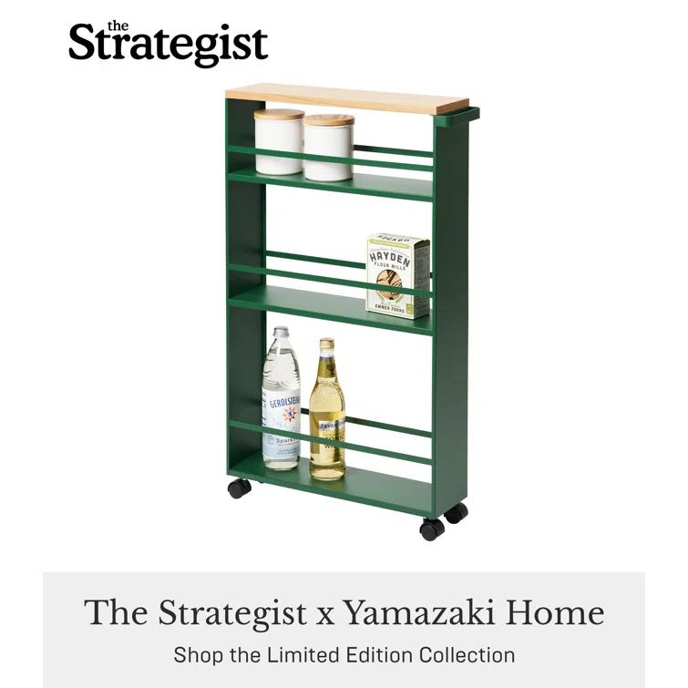 Tower Yamazaki Home Rolling Slim Storage Three Tier Utility Cart With Handle, Steel, Handle, Wheels