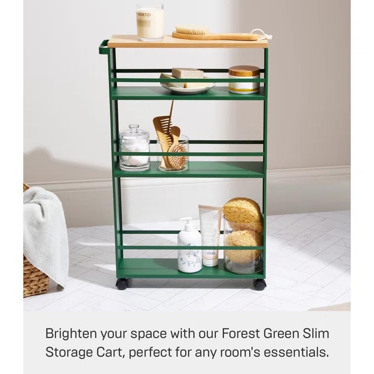 Tower Yamazaki Home Rolling Slim Storage Three Tier Utility Cart With Handle, Steel, Handle, Wheels