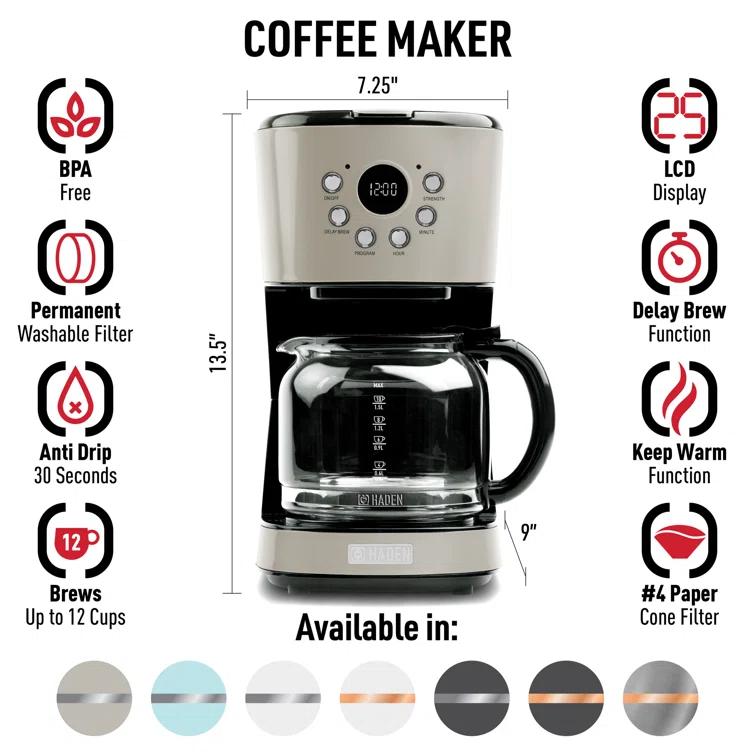 HADEN Putty Beige Programmable Drip Coffee Maker