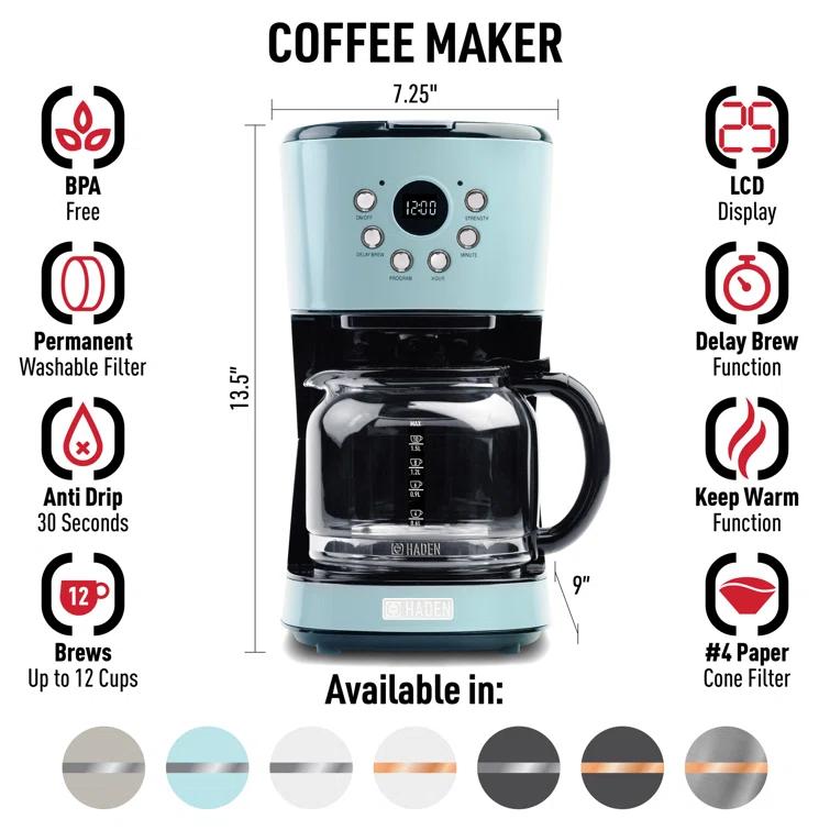 Haden Coffee Machine, 12 Cup Programmable Drip Coffee Maker