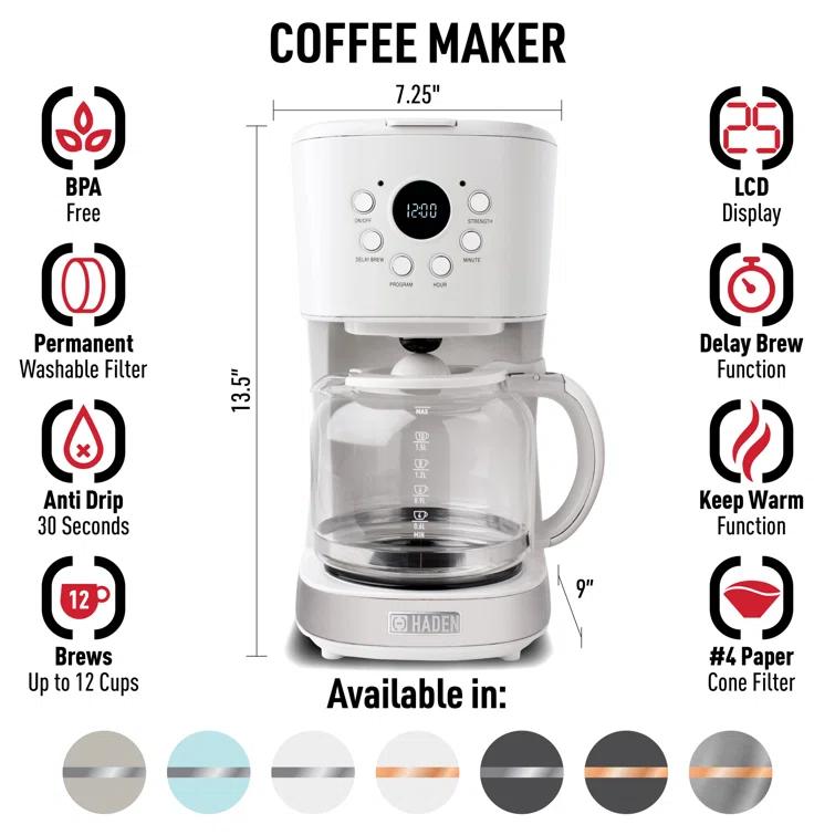 HADEN Ivory Programmable Drip Coffee Maker