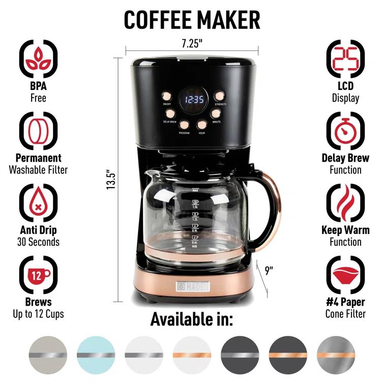 HADEN Black and Copper Programmable Drip Coffee Maker