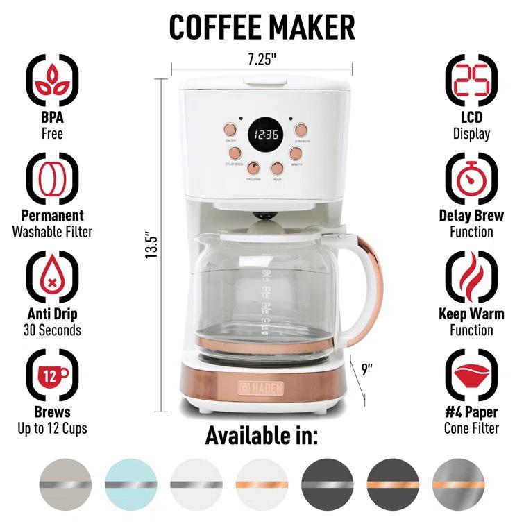 HADEN Heritage Ivory and Copper 12-Cup Programmable Coffee Maker