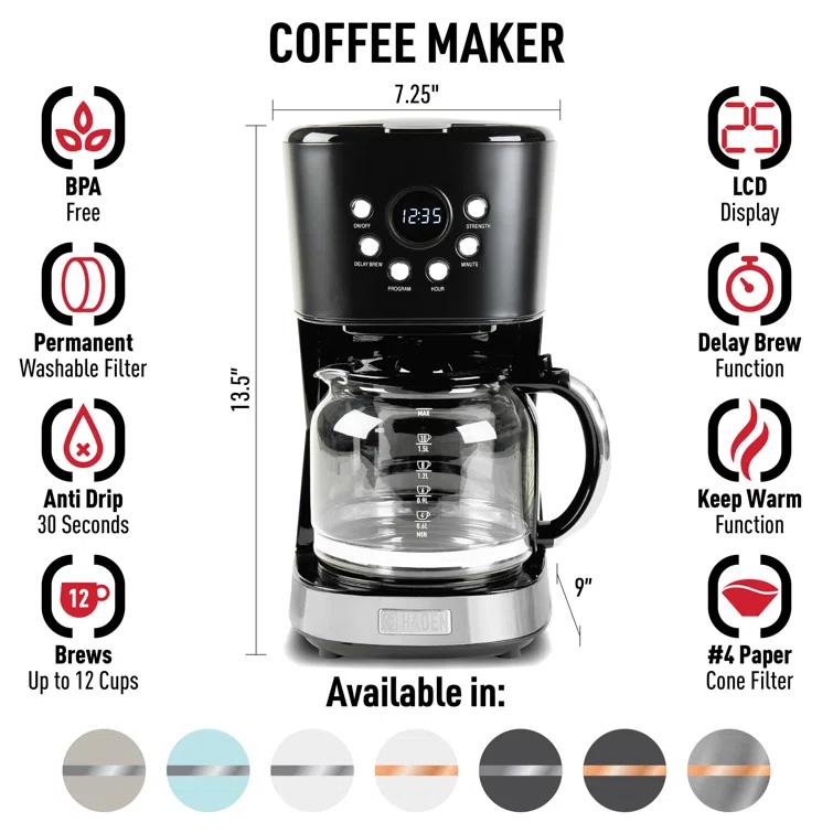 HADEN Heritage Black and Chrome 12-Cup Programmable Coffee Maker