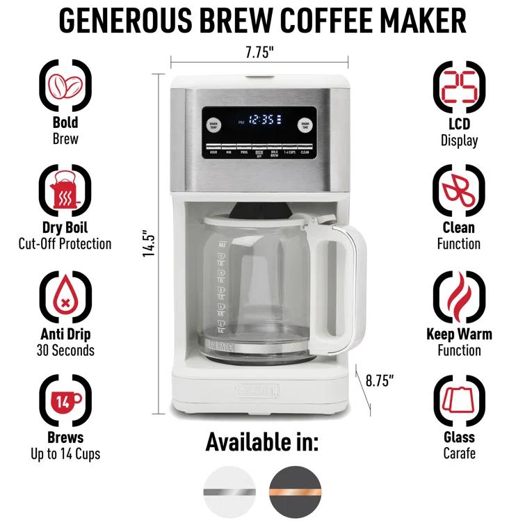 HADEN Generous Brew White 14-Cup Drip Coffee Maker