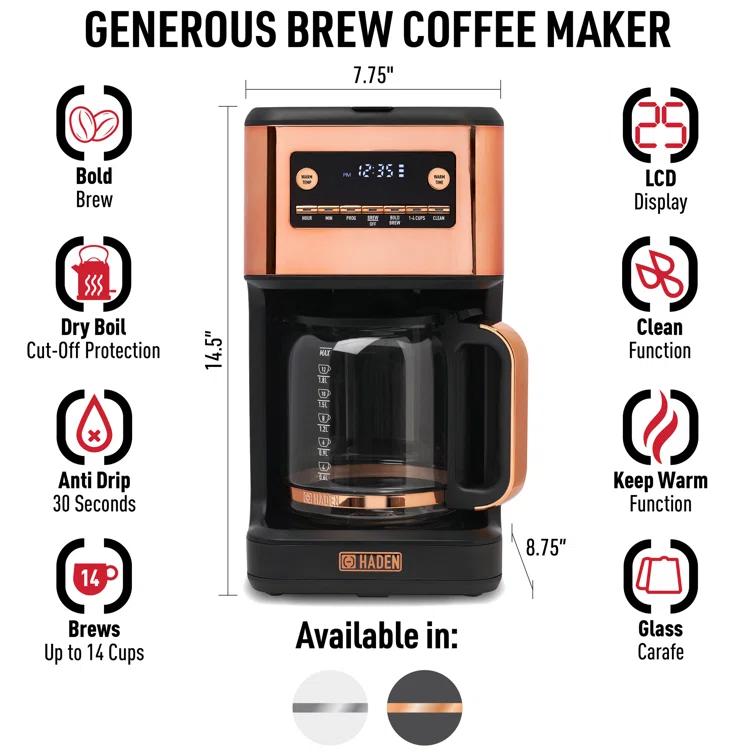 HADEN Generous Brew 14 Cup Digital Drip Coffee Maker with Control Settings