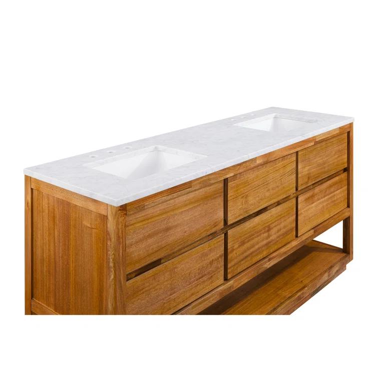72'' Grey Oak Double Sink Vanity with Carrara Marble Countertop