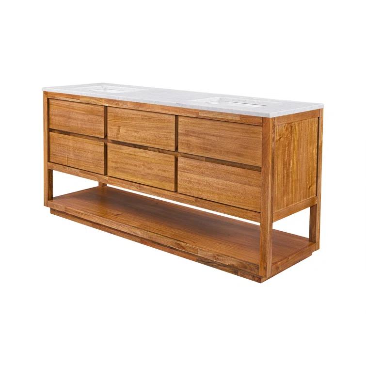 72'' Grey Oak Double Sink Vanity with Carrara Marble Countertop