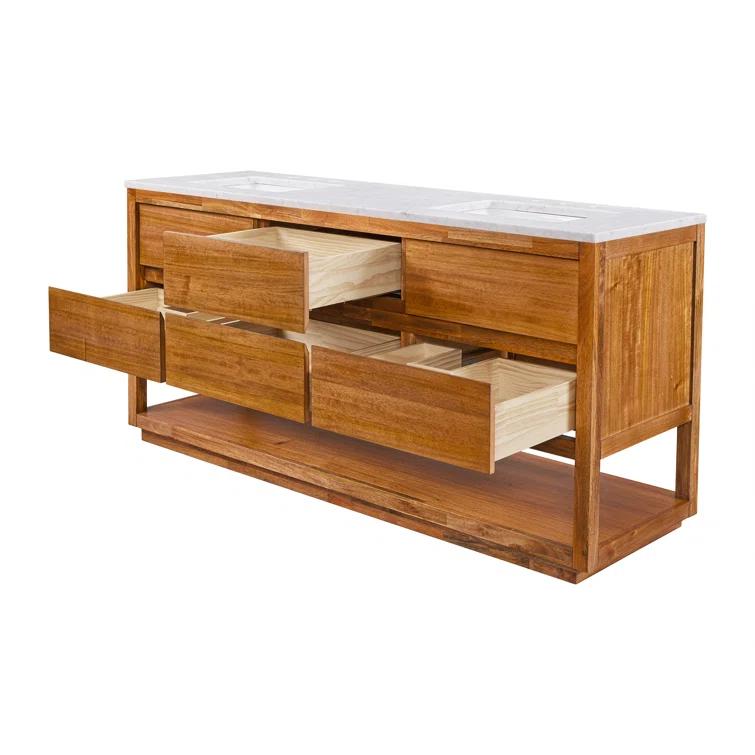 72'' Grey Oak Double Sink Vanity with Carrara Marble Countertop