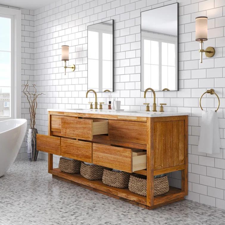 72'' Grey Oak Double Sink Vanity with Carrara Marble Countertop