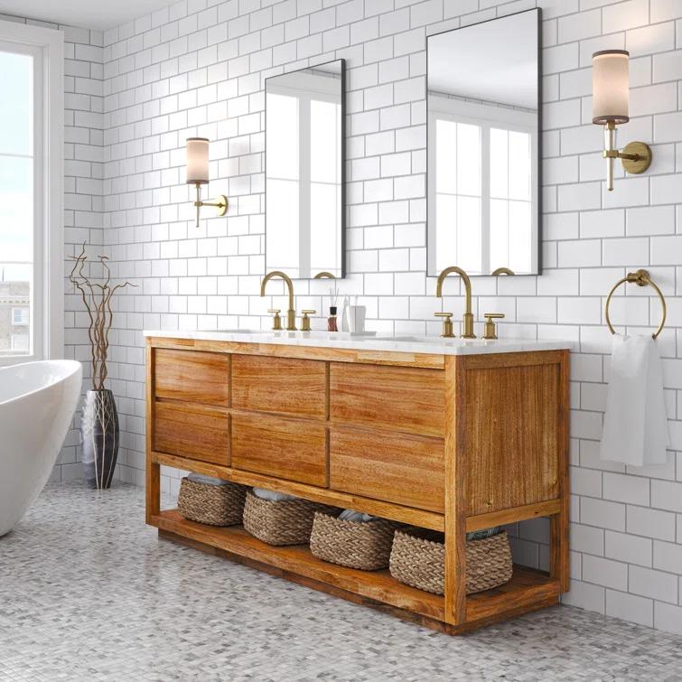 72'' Grey Oak Double Sink Vanity with Carrara Marble Countertop