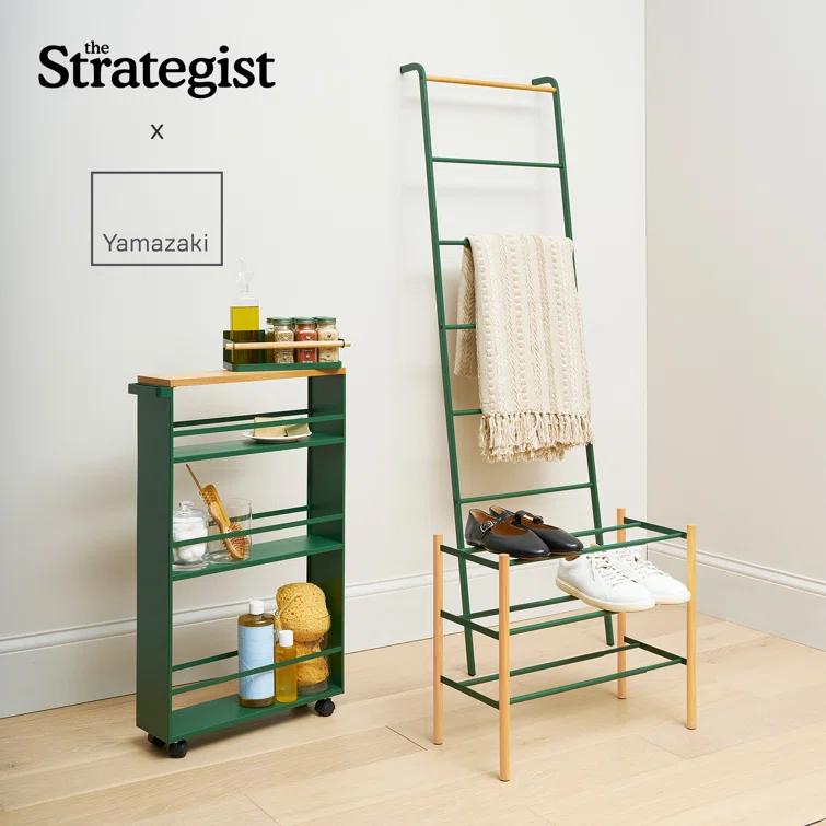 Tower Yamazaki Home Rolling Slim Storage Three Tier Utility Cart With Handle, Steel, Handle, Wheels