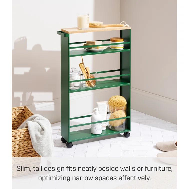 Tower Yamazaki Home Rolling Slim Storage Three Tier Utility Cart With Handle, Steel, Handle, Wheels