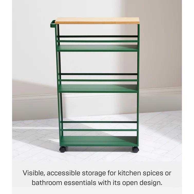 Tower Yamazaki Home Rolling Slim Storage Three Tier Utility Cart With Handle, Steel, Handle, Wheels