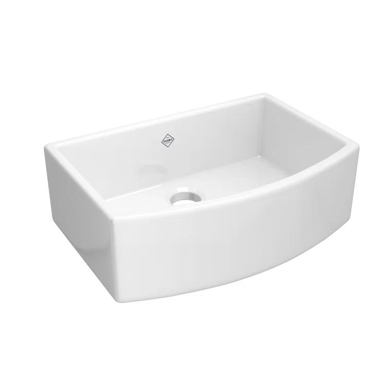 Waterside 30" Single Bowl Farmhouse Bowed Apron Front Fireclay Kitchen Sink