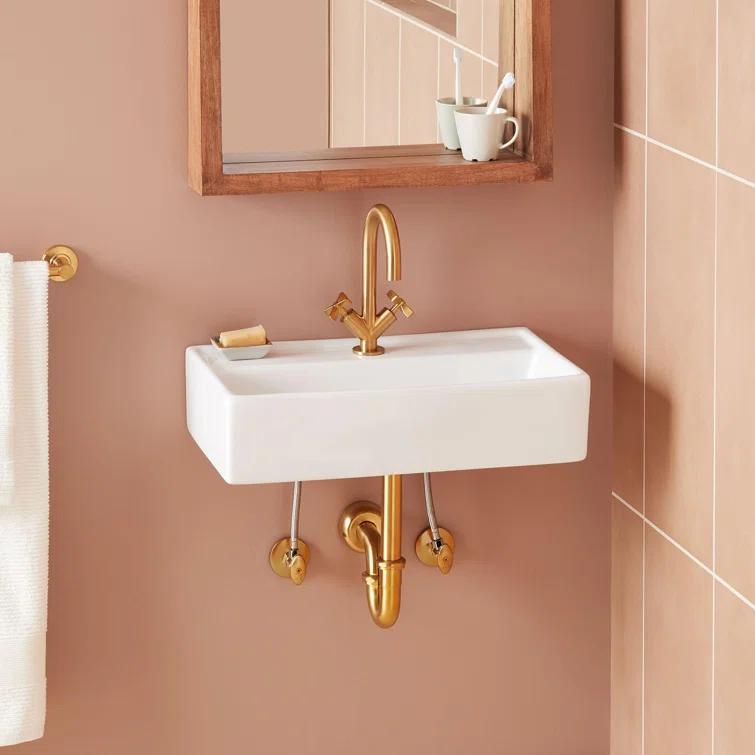 Signature Hardware 484632 22" Kaisy White Porcelain Rectangular Wall Mount Bathroom Sink with Overflow