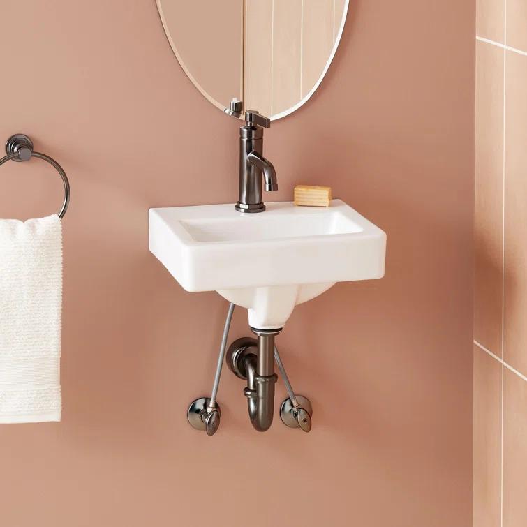 15" Brynsdale White Porcelain Rectangular Wall Mount Bathroom Sink with Overflow