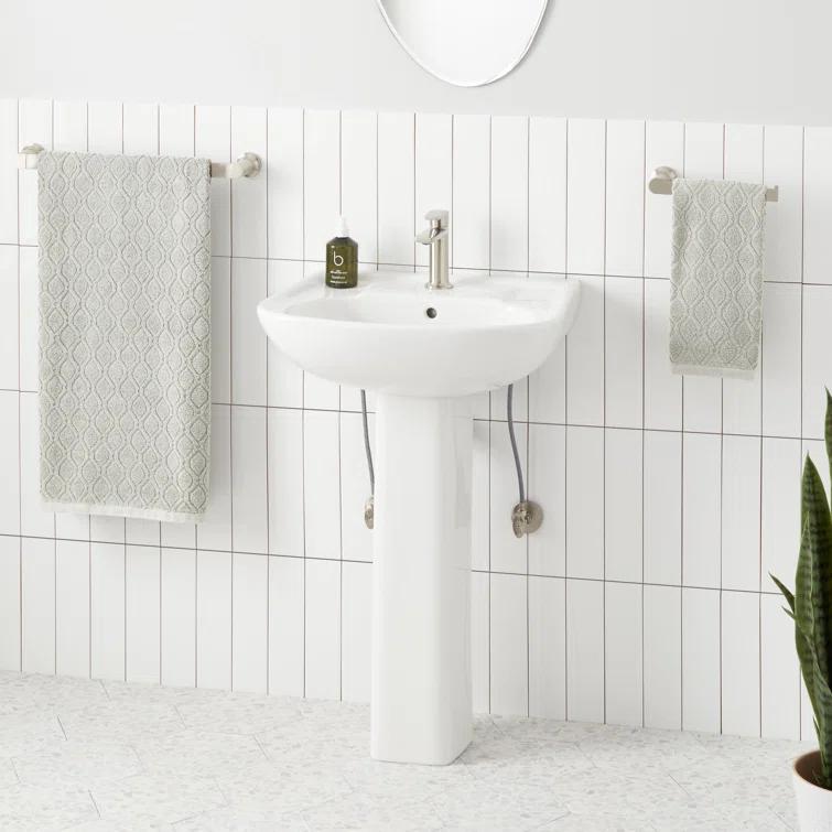 23" Rainsville 27.75" Tall White Porcelain Rectangular Pedestal/Wall Bathroom Sink with Overflow