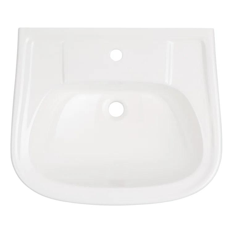 23" Rainsville 27.75" Tall White Porcelain Rectangular Pedestal/Wall Bathroom Sink with Overflow