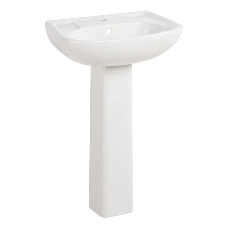23" Rainsville 27.75" Tall White Porcelain Rectangular Pedestal/Wall Bathroom Sink with Overflow