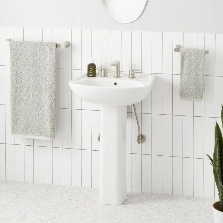 23" Rainsville 27.75" Tall White Porcelain Rectangular Pedestal/Wall Bathroom Sink with Overflow