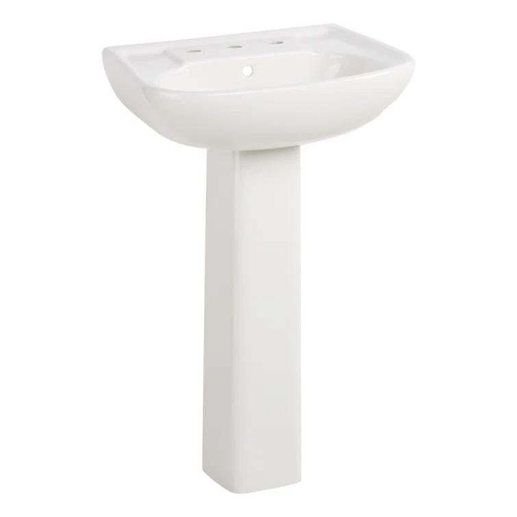 23" Rainsville 27.75" Tall White Porcelain Rectangular Pedestal/Wall Bathroom Sink with Overflow