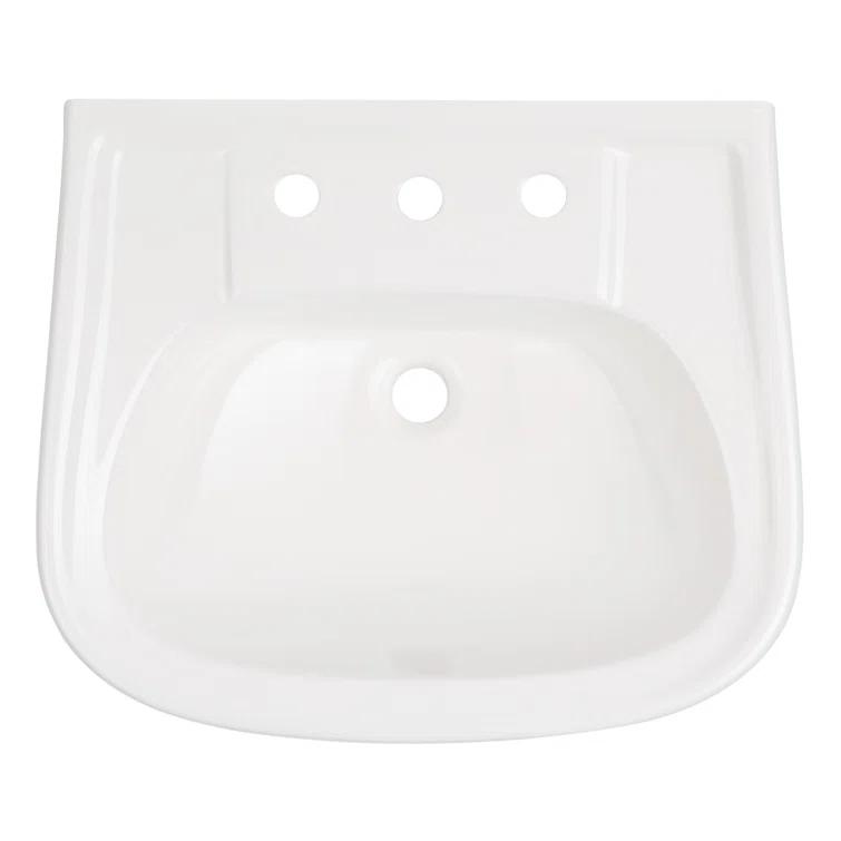 23" Rainsville 27.75" Tall White Porcelain Rectangular Pedestal/Wall Bathroom Sink with Overflow