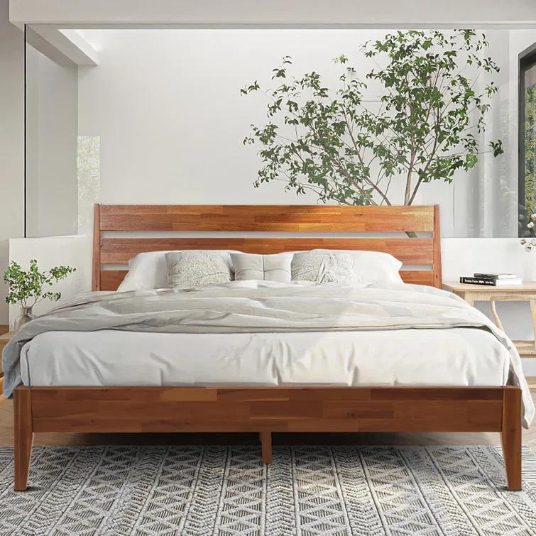 Acacia Premium Emery Solid Wood Platform Bed Frame with Headboard Included, No Box Spring Needed, Weight Capacity 800lb.