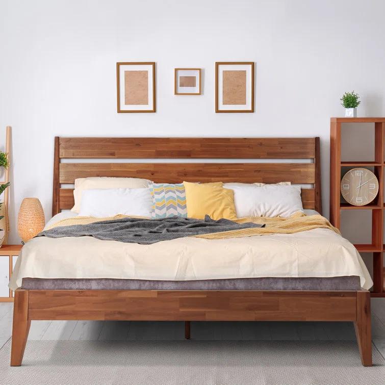 Acacia Premium Emery Solid Wood Platform Bed Frame with Headboard Included, No Box Spring Needed, Weight Capacity 800lb.