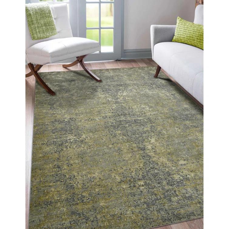AMER Rugs Mystique Lucci Hand-Knotted Wool/Silk Area Rug in Gold/Gray