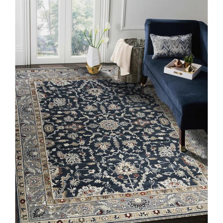 AMER Rugs Bristol Oriental Handmade Hand-Knotted Area Rug in Blue/Gray