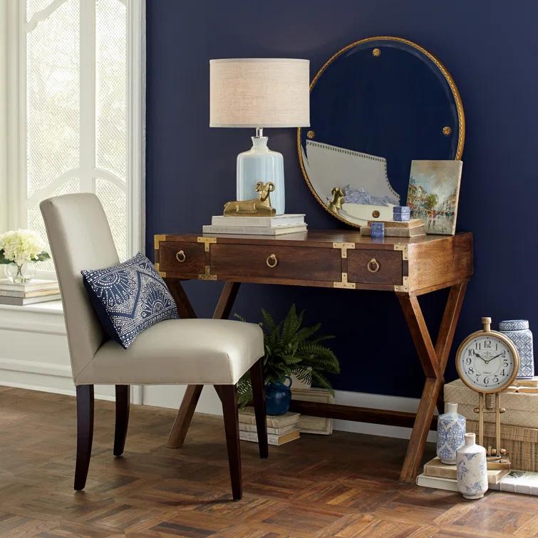 Brown Solid and MDF Wood Writing Desk with Filing Cabinet
