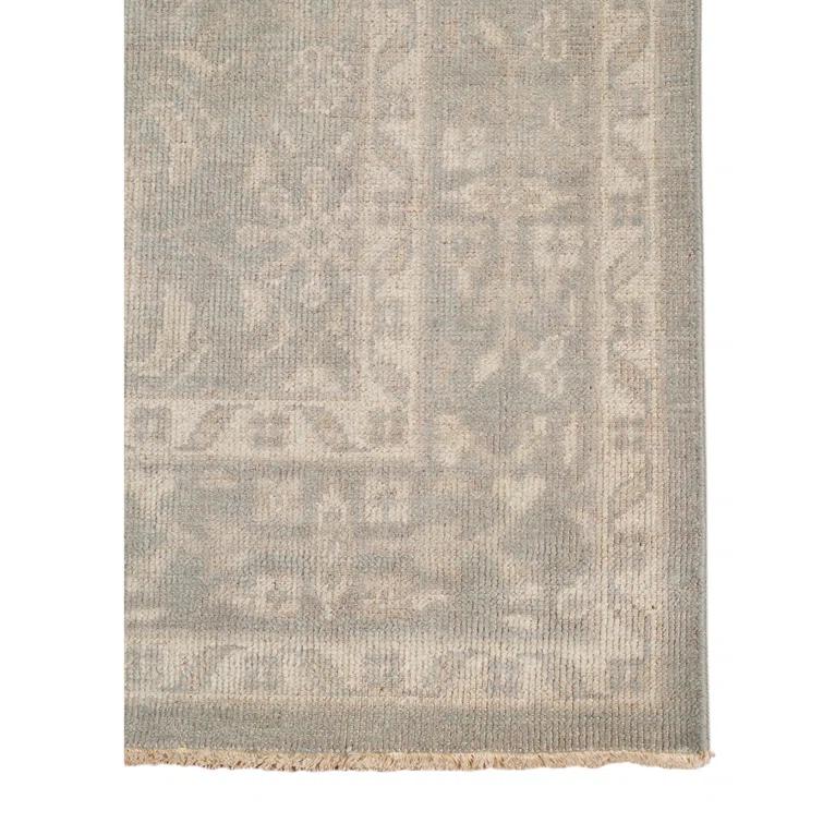 Ainsley Taupe and Light Blue Hand-Knotted Wool-Viscose Rug with Fringe
