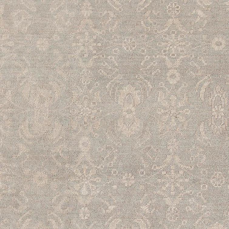 Ainsley Taupe and Light Blue Hand-Knotted Wool-Viscose Rug with Fringe