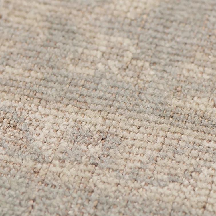 Ainsley Taupe and Light Blue Hand-Knotted Wool-Viscose Rug with Fringe