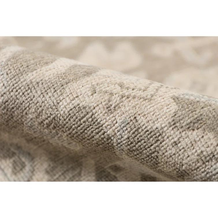 Reversible Taupe Hand-Knotted Wool & Viscose Accent Rug with Faded Embellishment