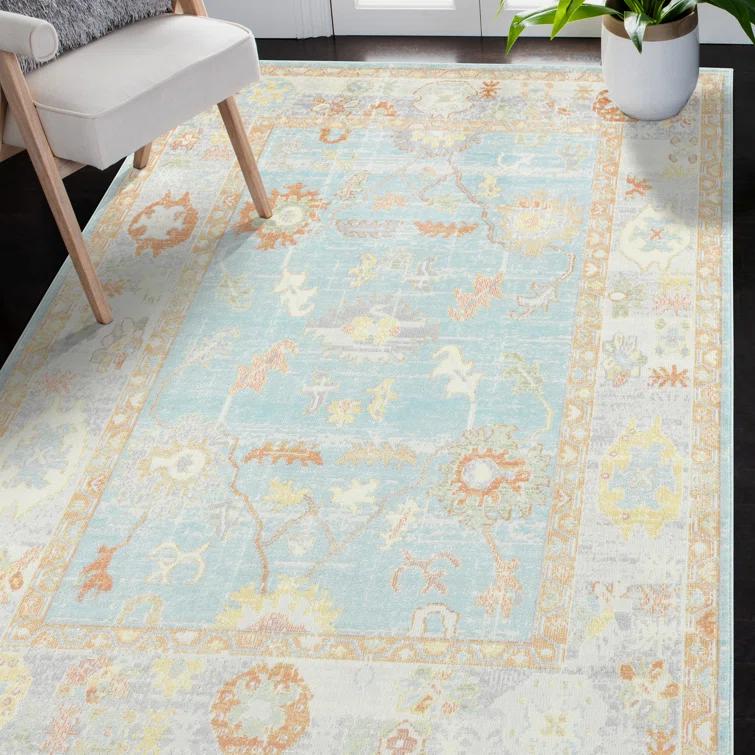 Bordered Floral Durable Performance Indoor/Outdoor Area Rug