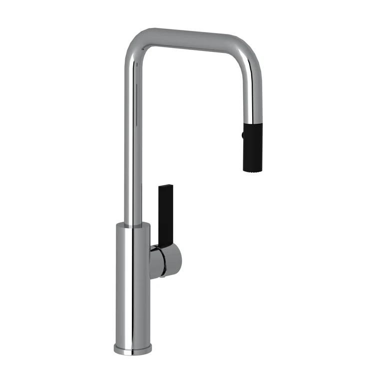 Polished Chrome and Matte Black Transitional Kitchen Faucet with Pull-out Spray