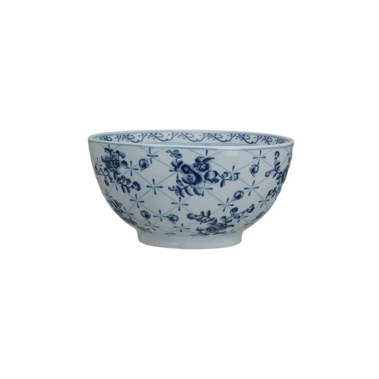 Creative Co-Op Floral Elegance Porcelain Bowl, Blue and White