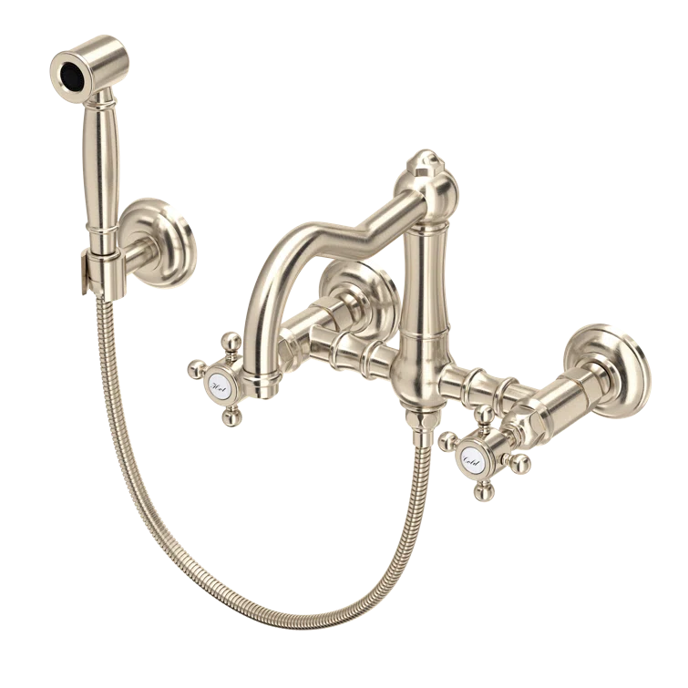 Acqui Wall Mount Bridge Kitchen Faucet With Sidespray And Column Spout