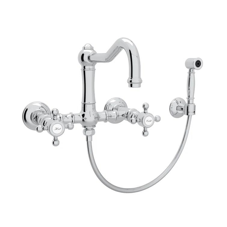 Rohl A1456XMWSAPC-2 Acqui Wall Mount Bridge Kitchen Faucet With Sidespray And Column Spout