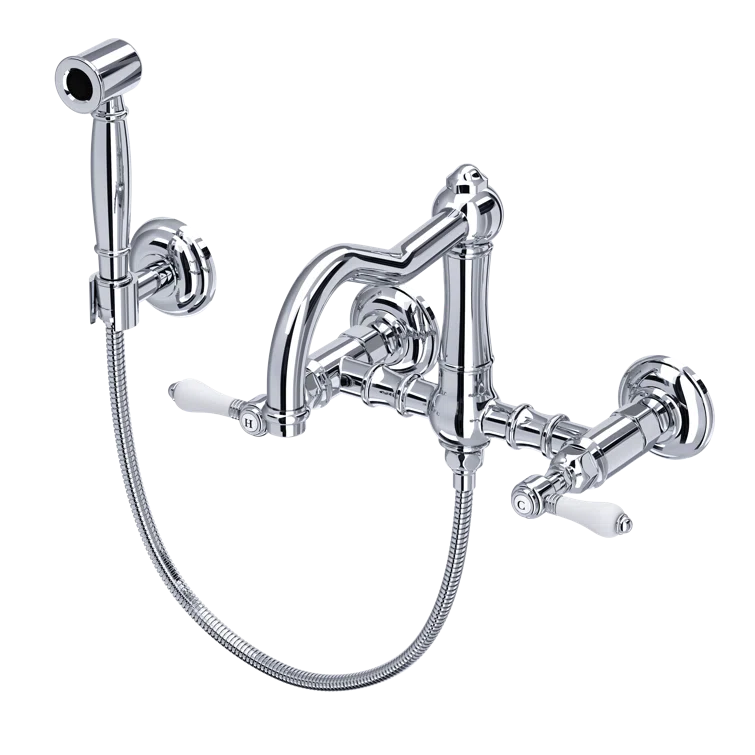 Rohl A1456LPWSAPC-2 Acqui Wall Mount Bridge Kitchen Faucet With Sidespray And Column Spout